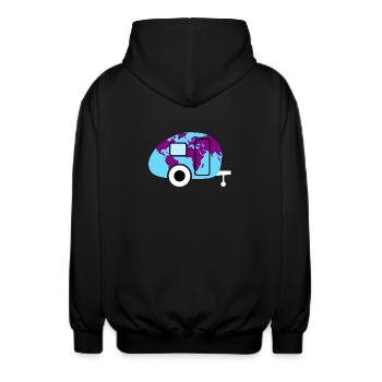 Caravan Weltkarte Wohnwagen Camping Weltenbummler - Unisex Kapuzenjacke - Schwarz - Hinten - AI Model Male 185 light (185cm)