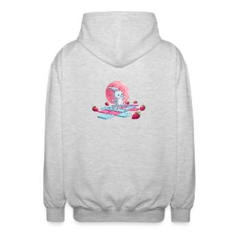 Hopping path on the pink moon - Unisex Hooded Jacket - light heather grey - Back - AI Model Male 185 light (185cm)