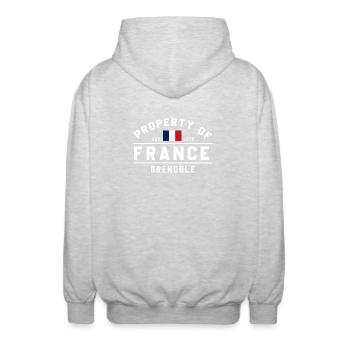 French Real Estate Grenoble - Unisex Hooded Jacket - light heather grey - Back - AI Model Male 185 light (185cm)