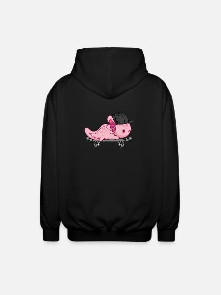 Cool Axolotl Skateboarding - Kawaii Style - Unisex Hooded Jacket - black