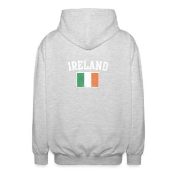 Irland Flagge Varsity Wappen Abschlag - Unisex Kapuzenjacke - Hellgrau meliert - Hinten - AI Model Male 185 light (185cm)