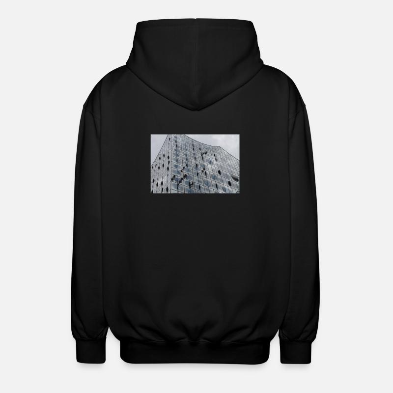 Elbphilharmonie mit Fensterputzern - Unisex Kapuzenjacke - Schwarz