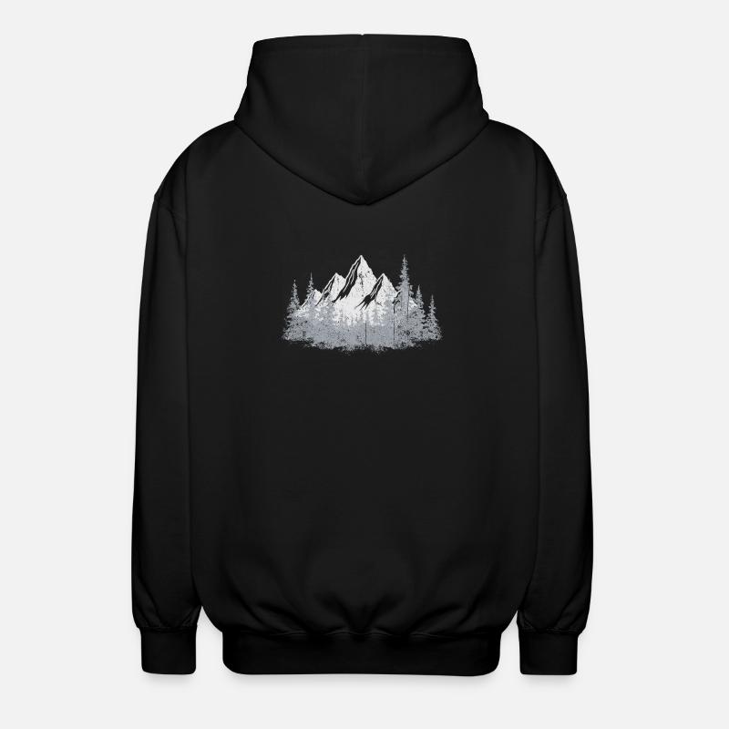 Serene Mountain Forest Silhouette - Unisex Hooded Jacket - black