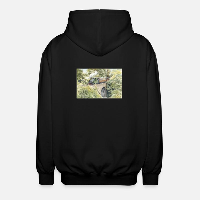 Aquarell-Dampfeisenbahn-Viadukt - Unisex Kapuzenjacke - Schwarz