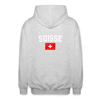 Suisse Bold Flag Typography - Unisex Hooded Jacket - light heather grey - Back - AI Model Male 185 light (185cm)