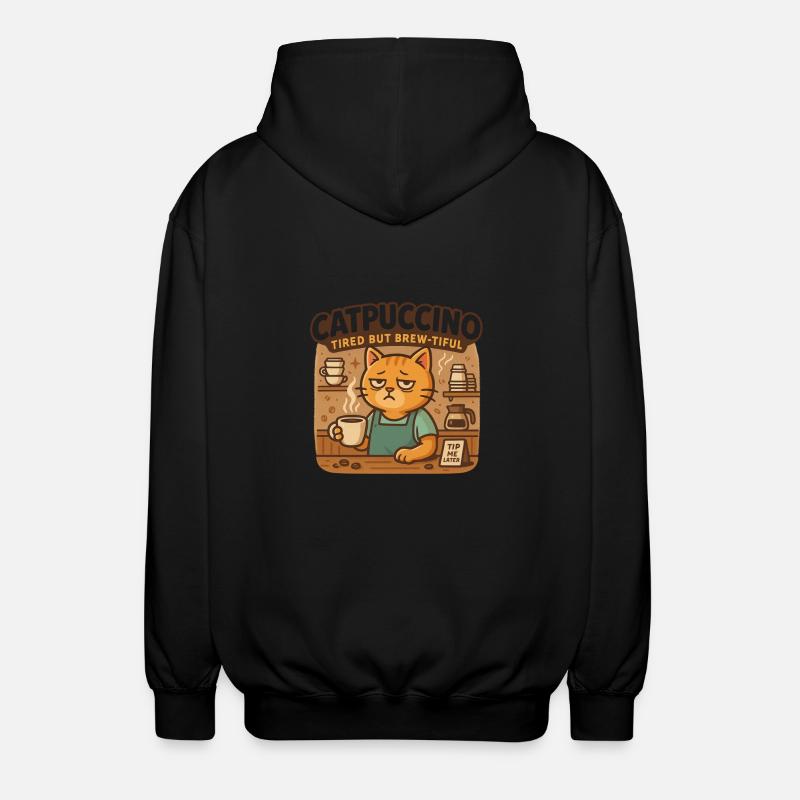 Catpuccino – Chat de café fatigué - Veste à capuche unisexe - noir