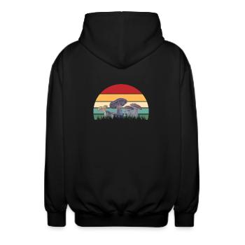 Mykologisches Sonnenuntergangsmuster - Unisex Kapuzenjacke - Schwarz - Hinten - AI Model Male 185 light (185cm)