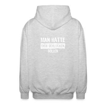 man hätte dich schlucken sollen - Unisex Kapuzenjacke - Hellgrau meliert - Hinten - AI Model Male 185 light (185cm)