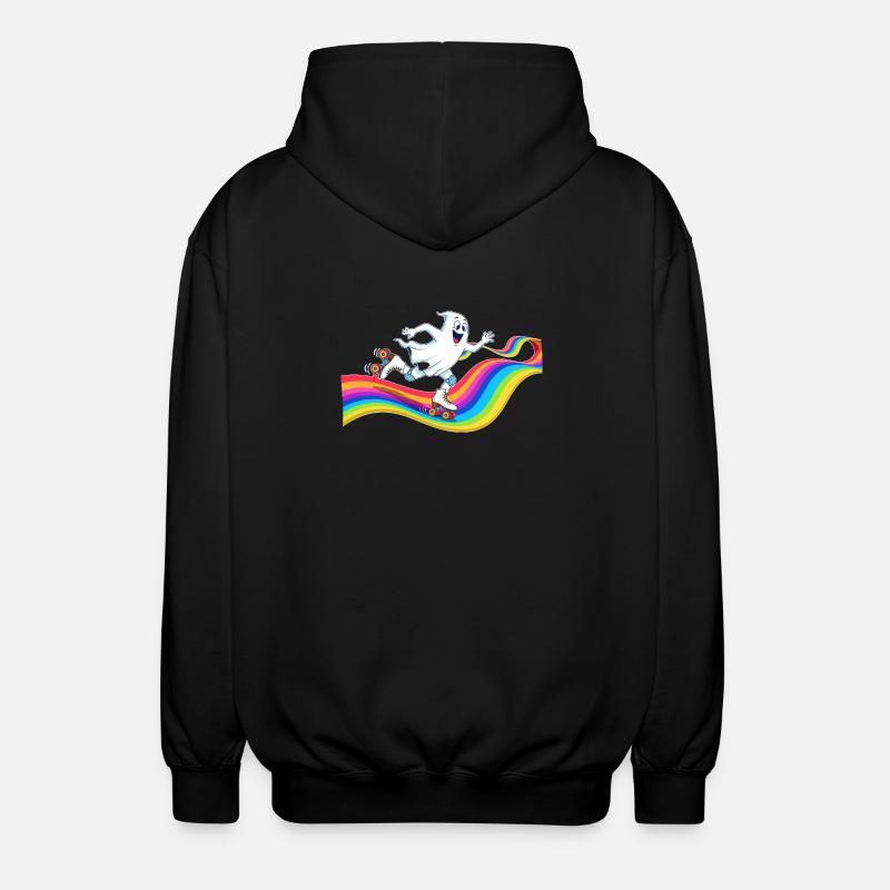 Geist beim Rollschuhlaufen auf Regenbogenbahn - Unisex Kapuzenjacke - Schwarz