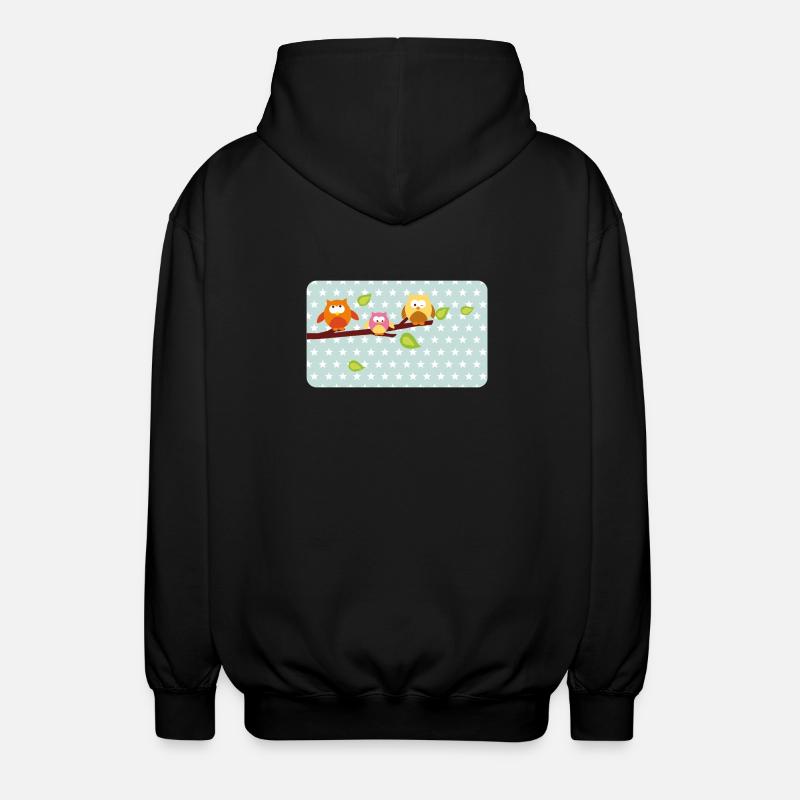 Little owls with mint asterisk | Customisable - Unisex Hooded Jacket - black