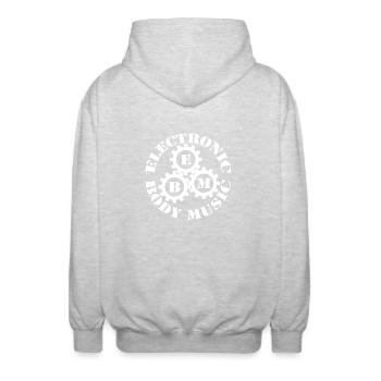 Body Music électronique dans le quartier EBM avec engrenages - Veste à capuche unisexe - gris clair chiné - Dos - AI Model Male 185 light (185cm)