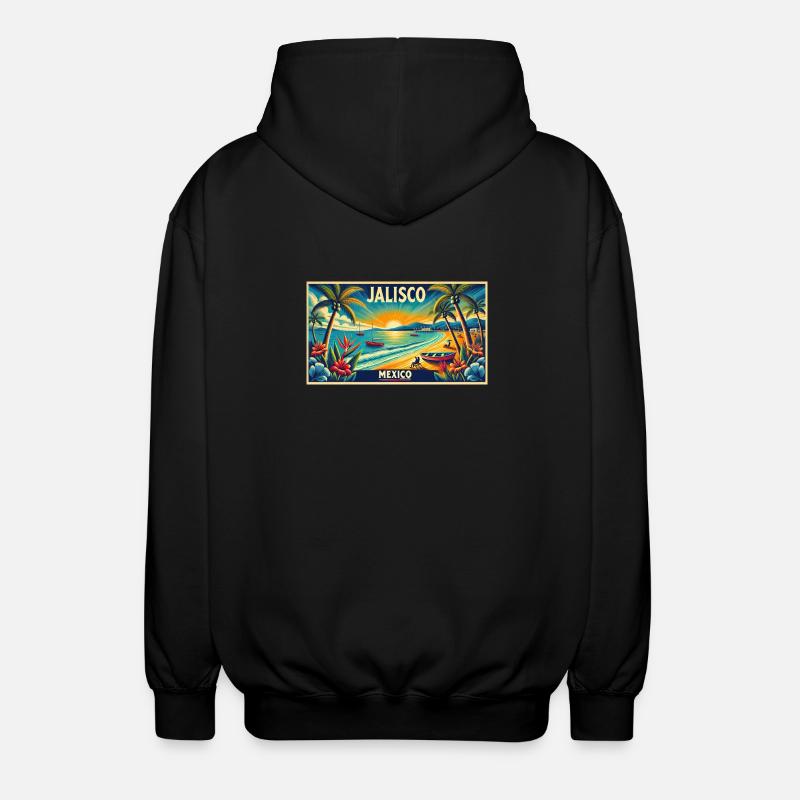 Jalisco Mexico beach palm design - Unisex Hooded Jacket - black