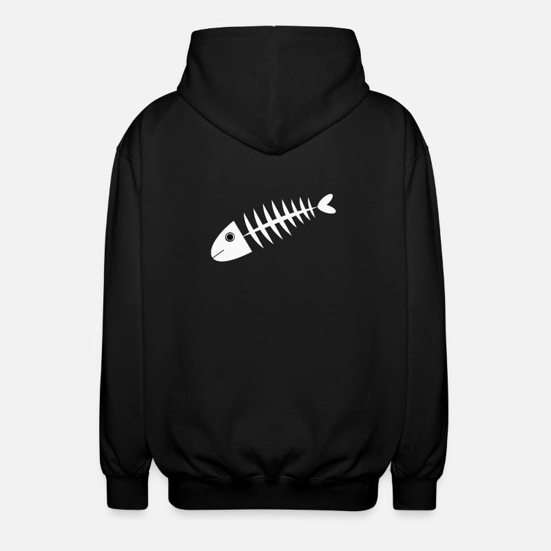Fish White Herringbone Gift Angler - Unisex Hooded Jacket - black