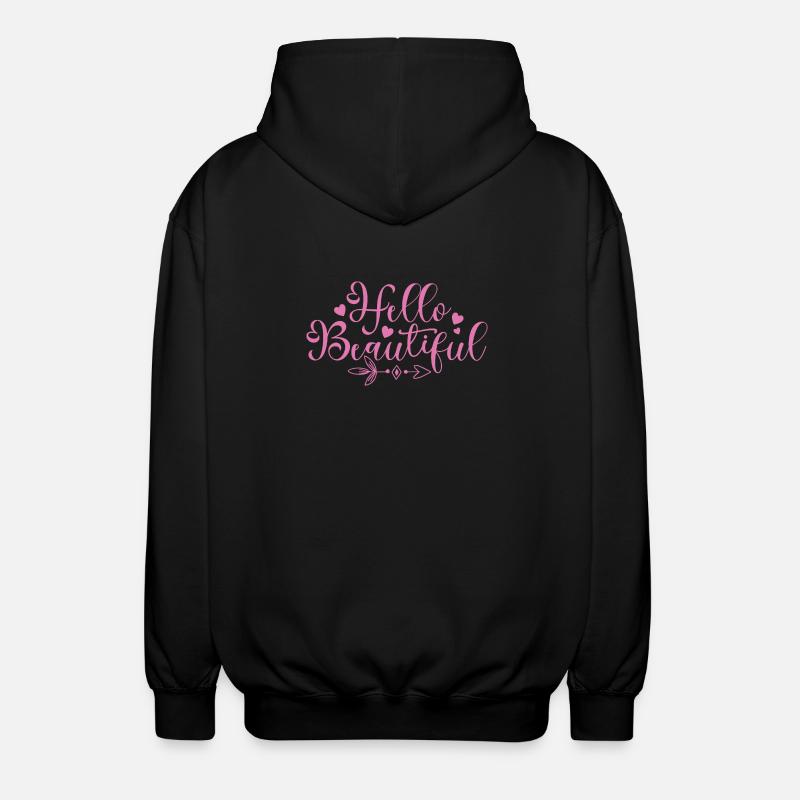 Hello Beautiful Script Hearts - Unisex Hooded Jacket - black
