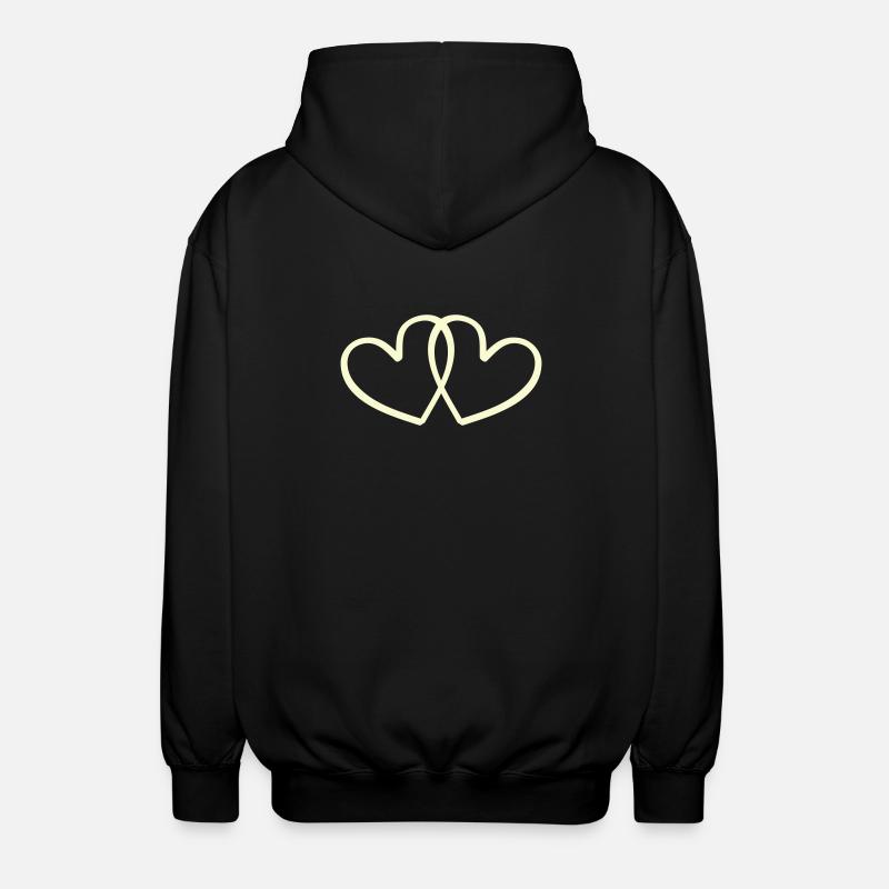 Two Entwined Hearts Line Art - Unisex Hooded Jacket - black