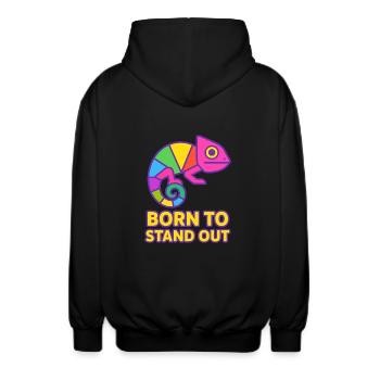 Chamäleon Pride – Auffallen mit Stil Gay Pride CSD - Unisex Kapuzenjacke - Schwarz - Hinten - AI Model Male 185 light (185cm)