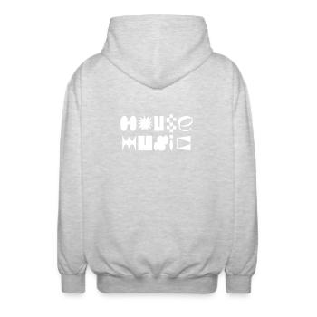 House Music fancy typography logo design T-Shirt - Unisex Hooded Jacket - light heather grey - Back - AI Model Male 185 light (185cm)