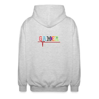 Gamer Gamer Heartbeat - Unisex Hooded Jacket - light heather grey - Back - AI Model Male 185 light (185cm)