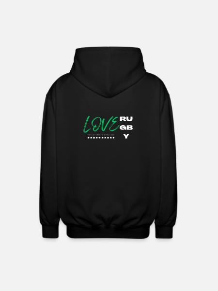 Love rugby green - Unisex Hooded Jacket - black