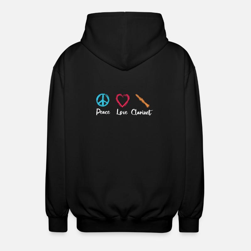 Frieden Liebe Klarinette - Unisex Kapuzenjacke - Schwarz