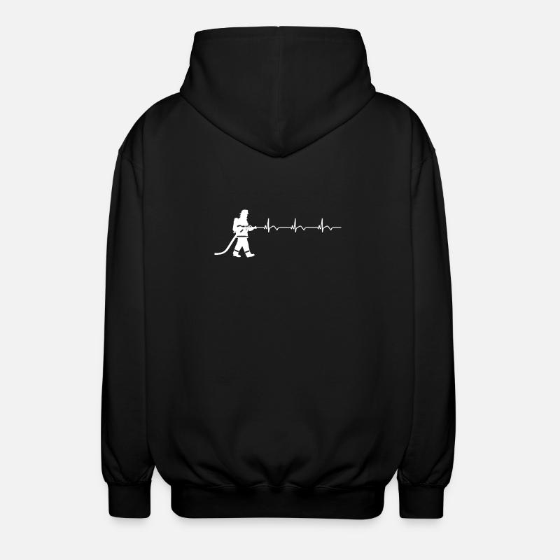 Firefighter Fire Brigade ECG Heartbeat - Unisex Hooded Jacket - black
