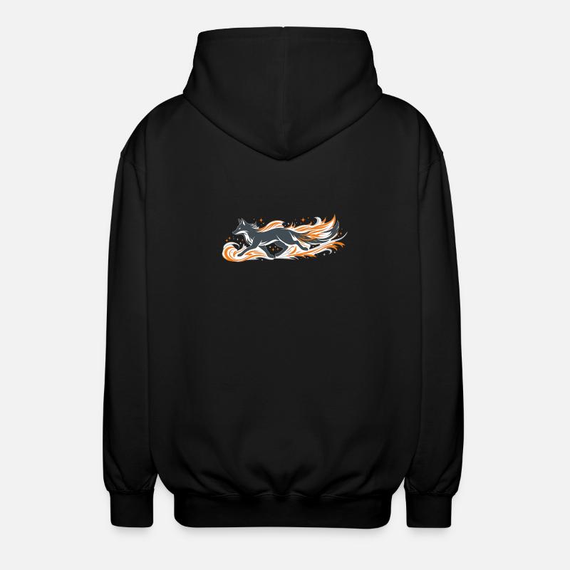 Flaming fox in fire flight - Unisex Hooded Jacket - black
