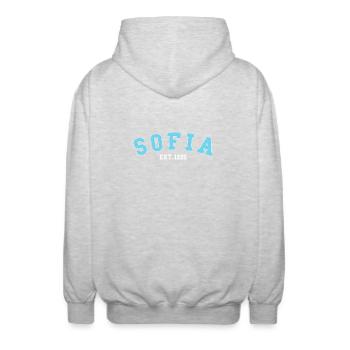 Sofia_Est_1995 - Unisex Kapuzenjacke - Hellgrau meliert - Hinten - AI Model Male 185 light (185cm)