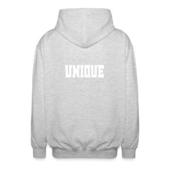 Unique Einzigartig Unikat Selbstwert Einzig Artig - Unisex Kapuzenjacke - Hellgrau meliert - Hinten - AI Model Male 185 light (185cm)