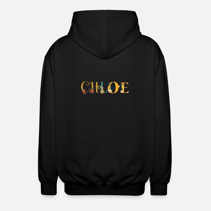 CHLOE Namenskunst mit gestickten Blumen - Unisex Kapuzenjacke - Schwarz