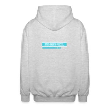 Overthinking In Process Lustig Grübeln Spruch Logo - Unisex Kapuzenjacke - Hellgrau meliert - Hinten - AI Model Male 185 light (185cm)