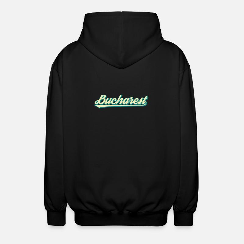Bucharest Retro Script - Unisex Hooded Jacket - black