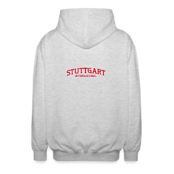 Stuttgart International - Unisex Kapuzenjacke - Hellgrau meliert - Hinten - AI Model Male 185 light (185cm)