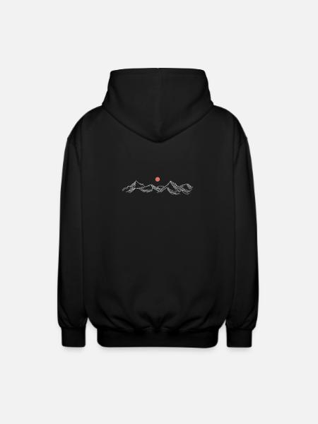 Crimson Sun Over Snowy Peaks - Unisex Hooded Jacket - black