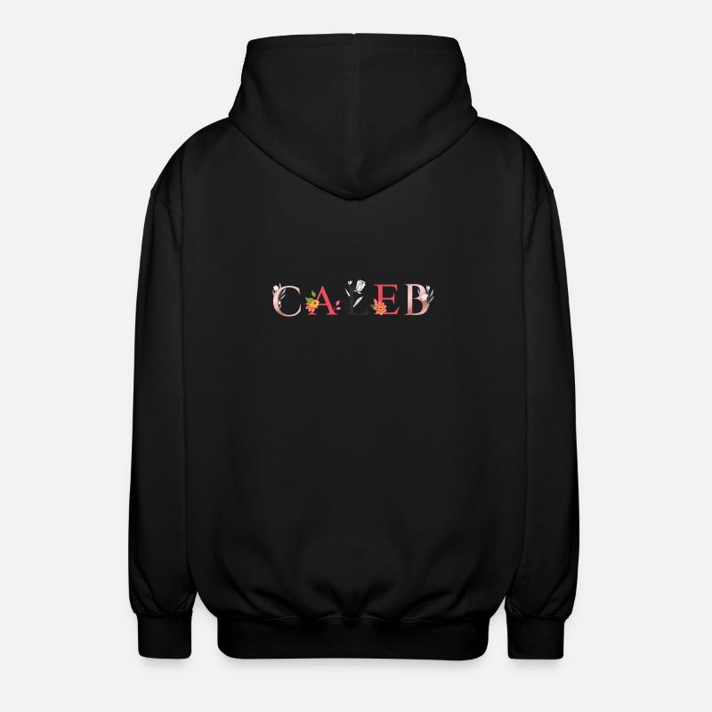 CALEB Namenskunst mit gestickten Blumen - Unisex Kapuzenjacke - Schwarz