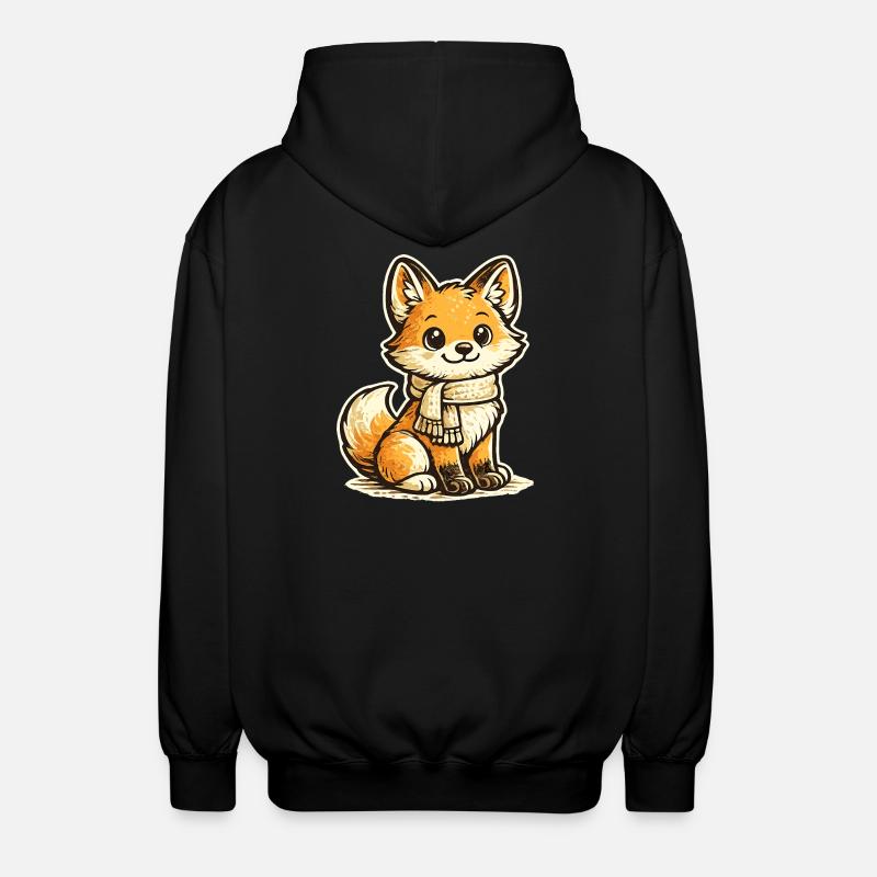 Warming fox with scarf - Unisex Hooded Jacket - black