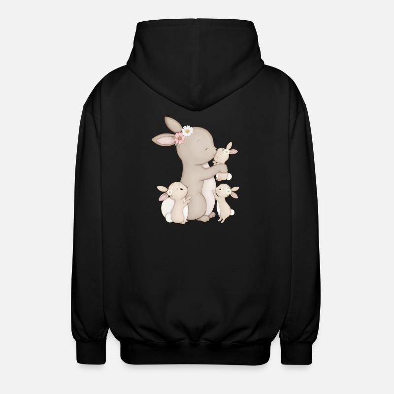 süße Hasen mit Blumen - Unisex Kapuzenjacke - Schwarz