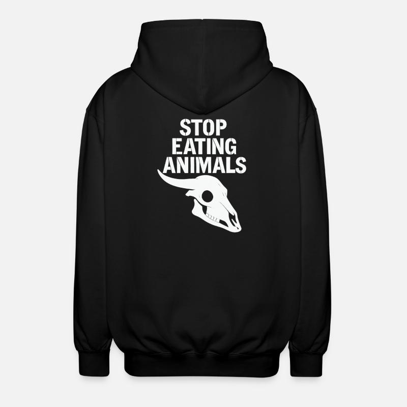 Stop Eating Animals Skull - Unisex Hooded Jacket - black