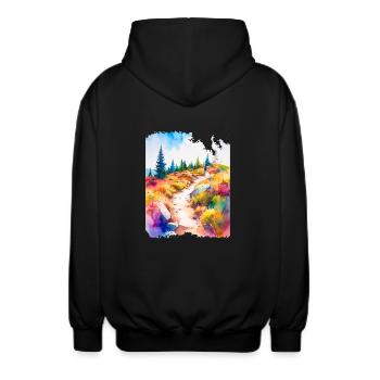 Wanderpfad Colorsplash - Unisex Kapuzenjacke - Schwarz - Hinten - AI Model Male 185 light (185cm)