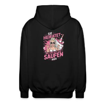Funny German Hen Party Sie Heiratet Design - Unisex Kapuzenjacke - Schwarz - Hinten - AI Model Male 185 light (185cm)