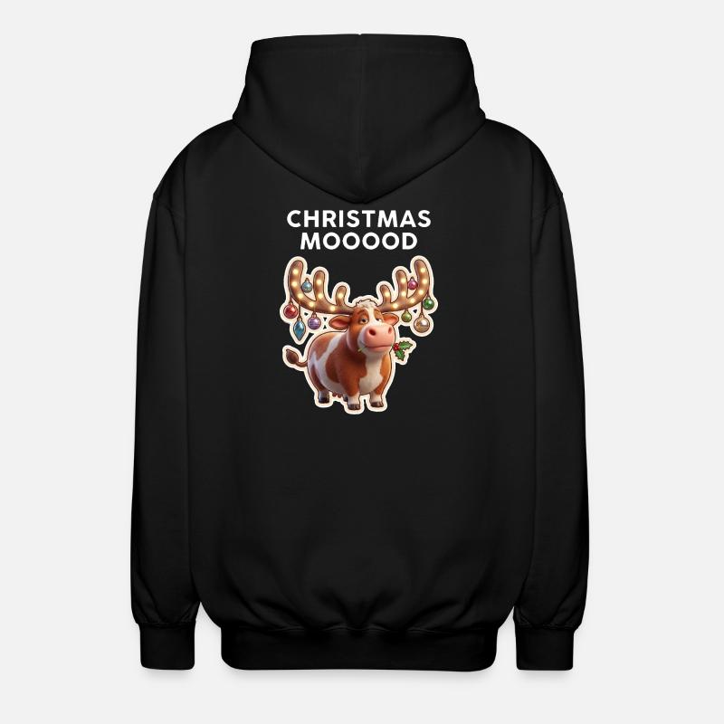 Weihnachtskuh mit Leuchtornamenten - Unisex Kapuzenjacke - Schwarz