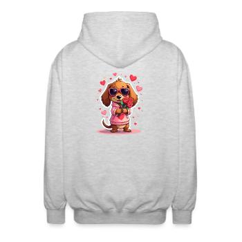 Dackel Dachshund Tekel - Unisex Kapuzenjacke - Hellgrau meliert - Hinten - AI Model Male 185 light (185cm)