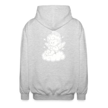 Rage Gaming Cherub – Wütender Engel zockt - Unisex Kapuzenjacke - Hellgrau meliert - Hinten - AI Model Male 185 light (185cm)
