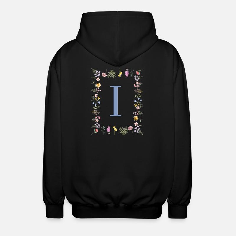 Florale Initial "I" Blumenmonogramm - Unisex Kapuzenjacke - Schwarz