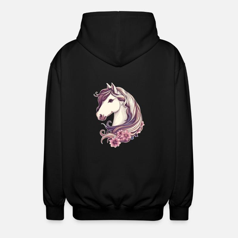 Pferd mit Blumen - Unisex Kapuzenjacke - Schwarz