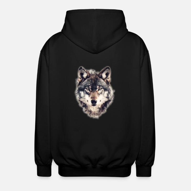 Wolf Face - Unisex Hooded Jacket - black