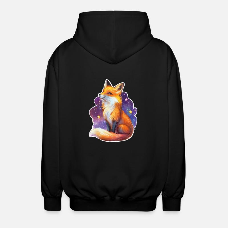 Fox and starry sky - Unisex Hooded Jacket - black