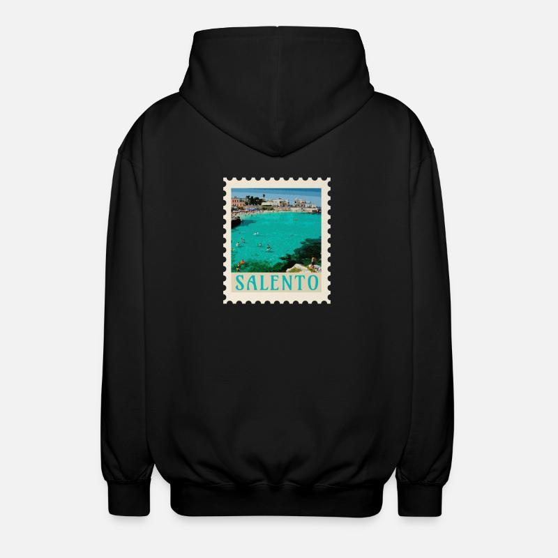 Salento Turquoise Beach Retro Poster - Unisex Hooded Jacket - black