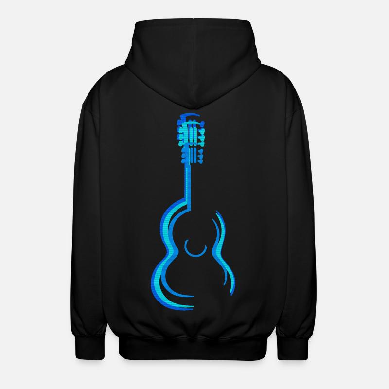 Blue Acoustic Classical Guitar Graphics - Unisex Hooded Jacket - black
