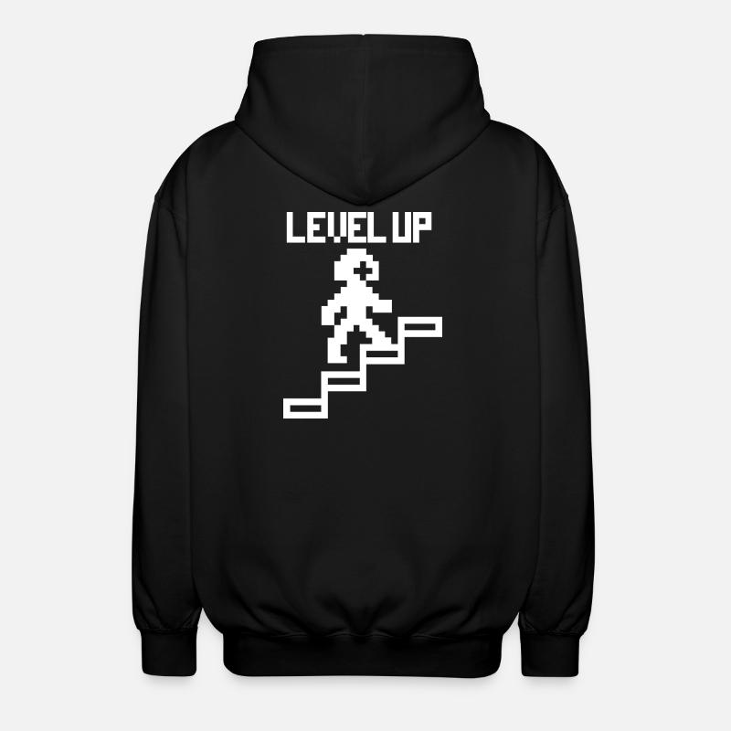 Level up - funny gaming pixels - Unisex Hooded Jacket - black