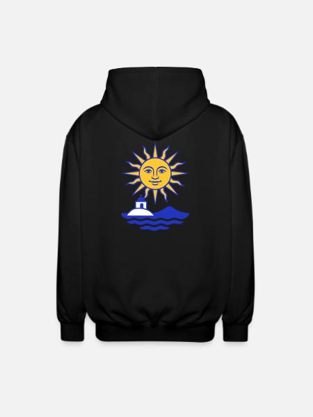 Greece Sun: Sun, Water, Chapel - Unisex Hooded Jacket - black